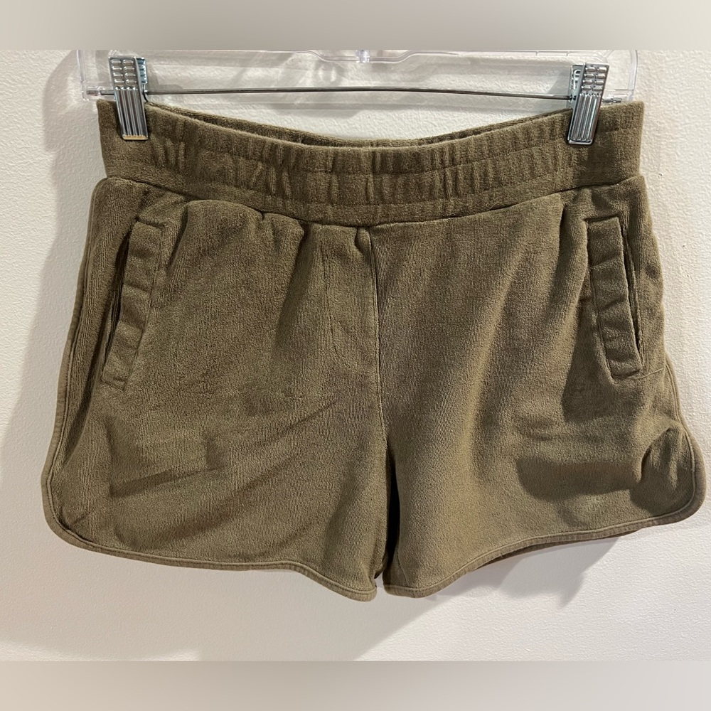 Varley Olive Green Fleece Lounge Shorts